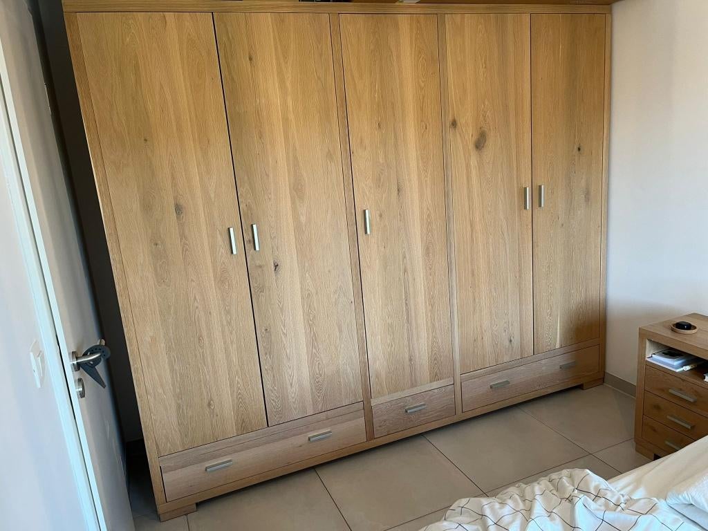 Complete slaapkamer - houtlook, goede staat, Huis en Inrichting, Slaapkamer | Complete slaapkamers, Ophalen, Zo goed als nieuw