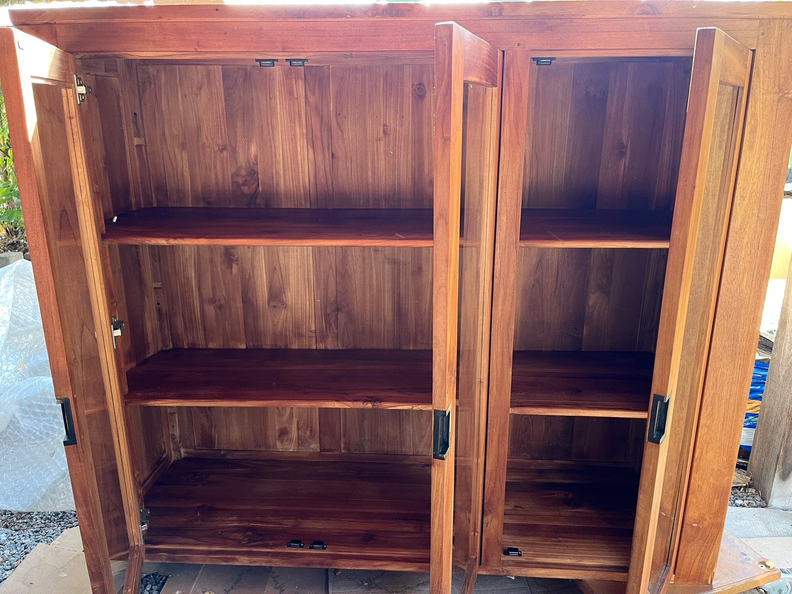 Vitrinekast in teak hout, Ophalen, Gebruikt, 100 tot 150 cm, 150 tot 200 cm