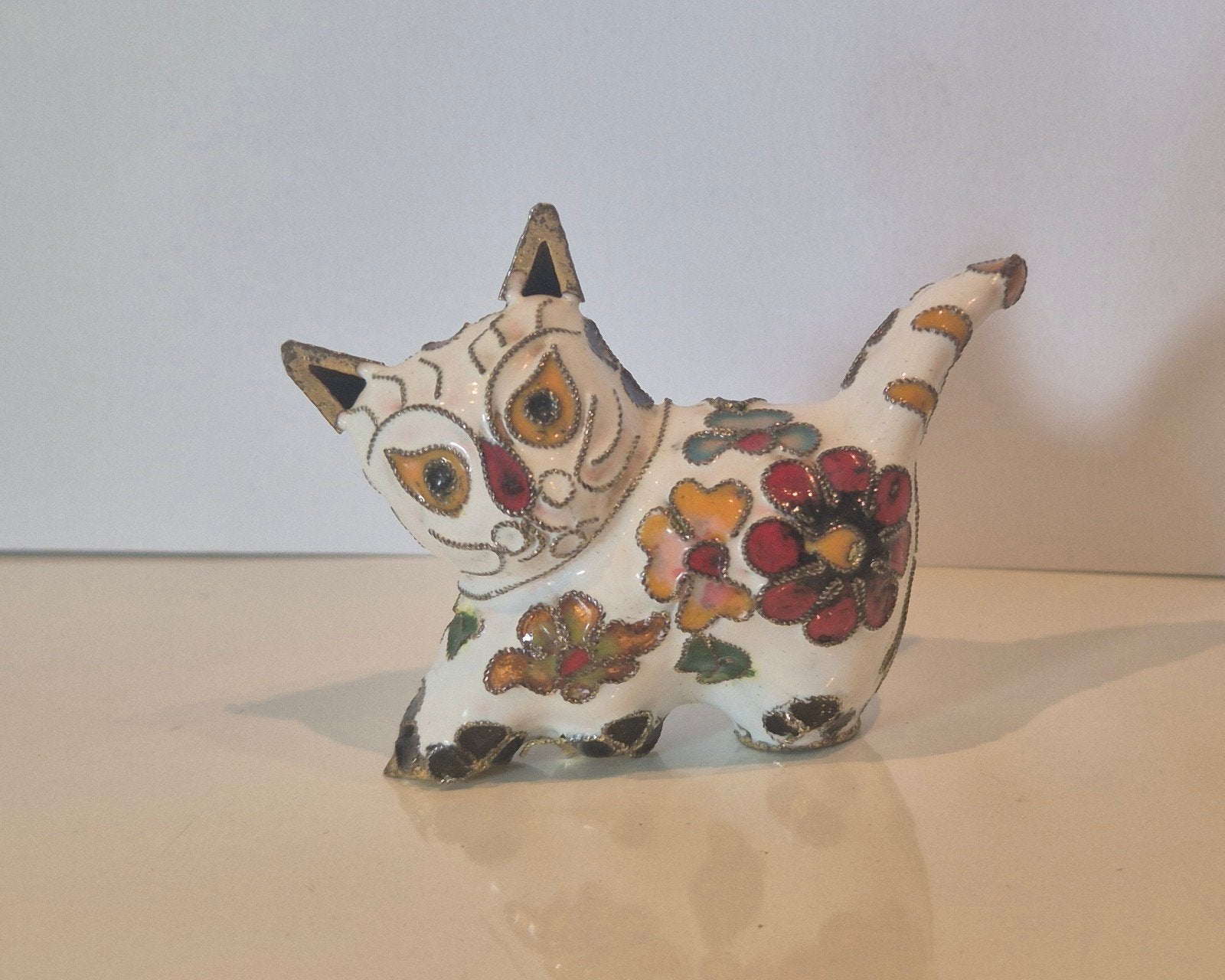 Vintage cloisonné emaille katje – handbeschilderd, Antiek en Kunst, Ophalen of Verzenden
