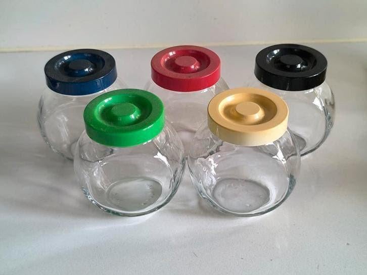 5 retro kruidenpotjes, Verzamelen, Ophalen of Verzenden