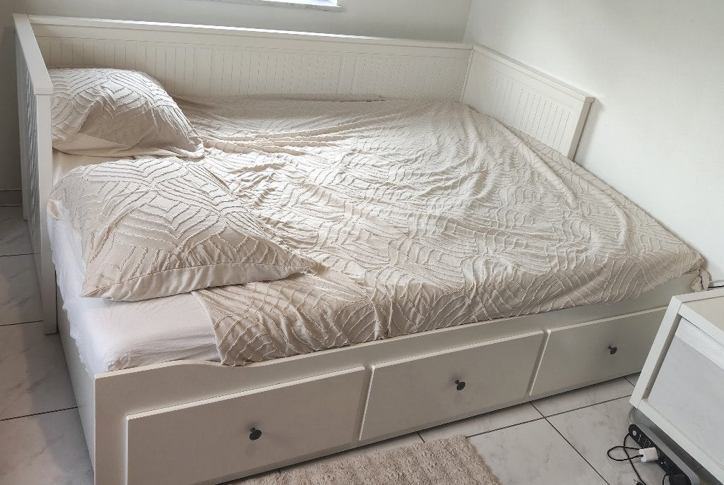 Ikea Hemnes slaapbank 160 x 200 + boxspring + matras, Huis en Inrichting, Slaapkamer | Bedden, Ophalen, Wit, Zo goed als nieuw