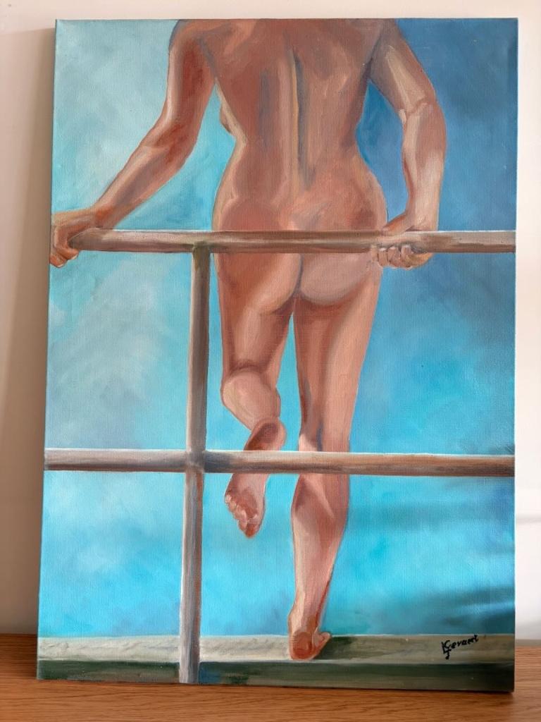 Groot figuratief naakt – Gevaert – 85x60 cm – Acryl op doek, Antiek en Kunst, Kunst | Schilderijen | Modern, Ophalen