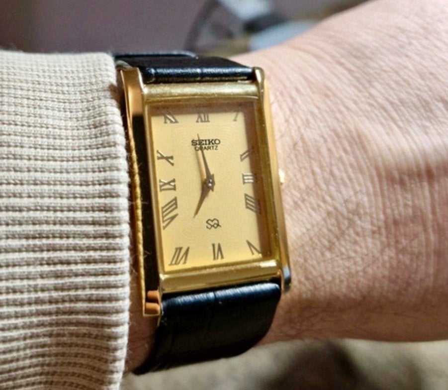 Montre vintage hommage Seiko Tank neuve, Seiko, Cuir, Acier, Envoi
