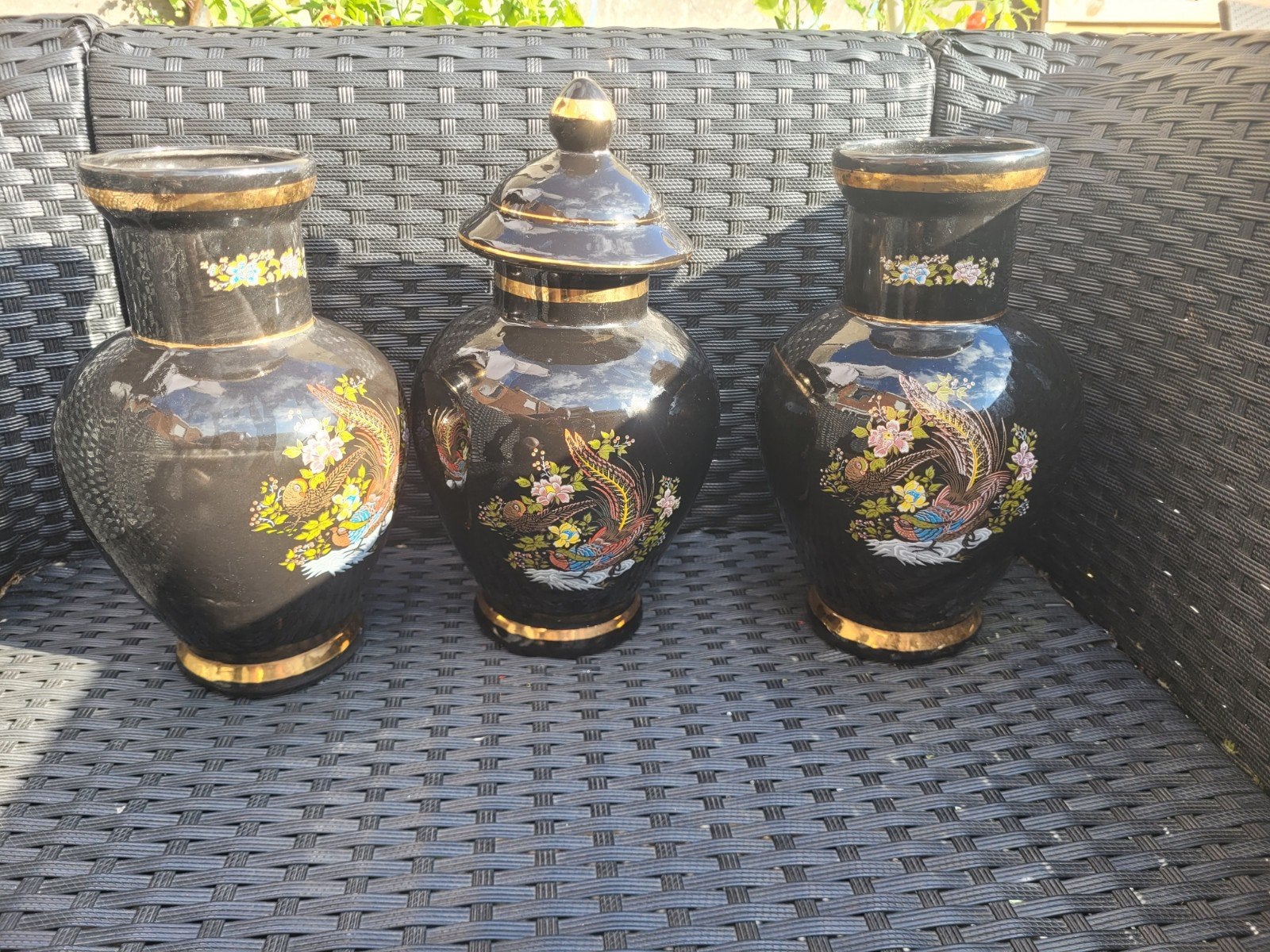 japanse vaas met pauw 3stuks, Antiek en Kunst, Antiek | Vazen, Ophalen
