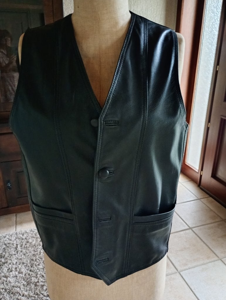 Gilet en cuir pour homme, Enlèvement, Comme neuf, Taille 48/50 (M), Noir