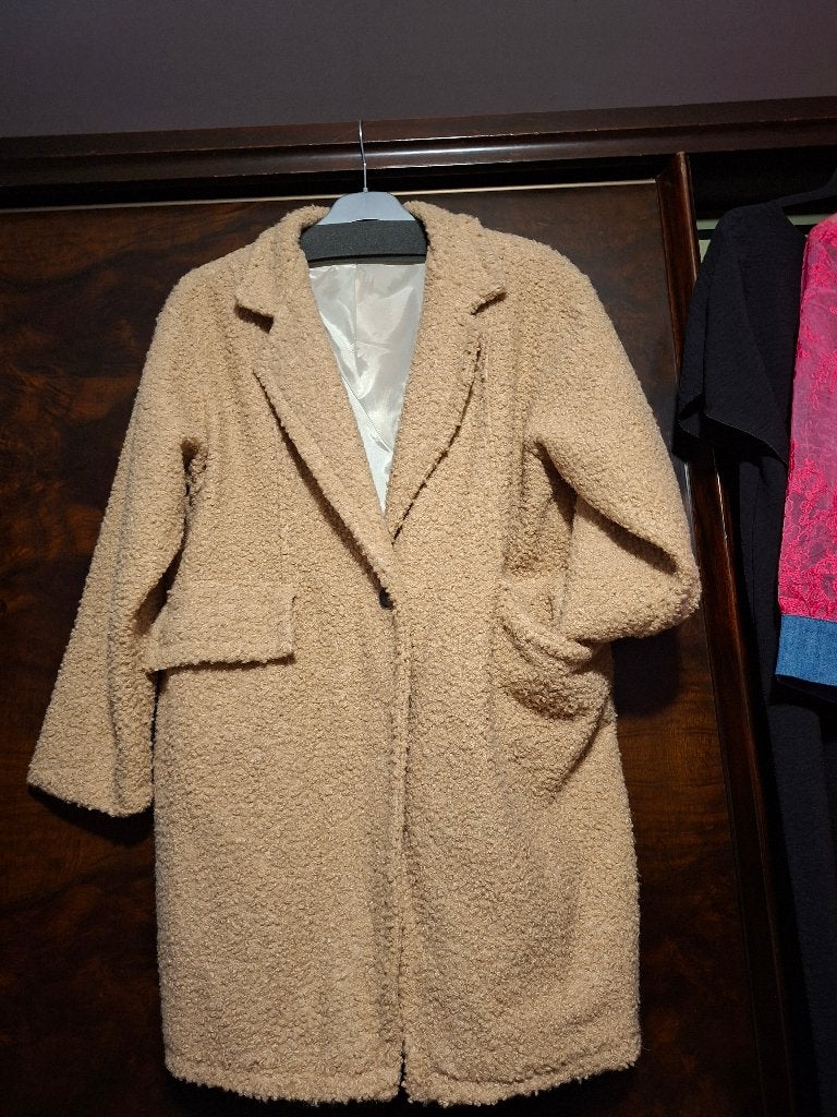 Veste longue laine bouclette colo beige foncé, Kleding | Dames, Ophalen, Autre, Beige, Maat 42/44 (L)