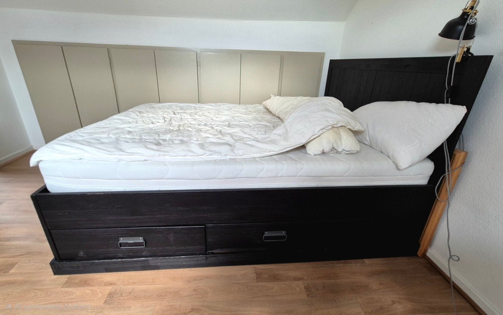 Cadre de lit Ikea Fjell et matelas VitaSan 160cm, Maison & Meubles, 210 cm, Enlèvement, Bois, Deux personnes