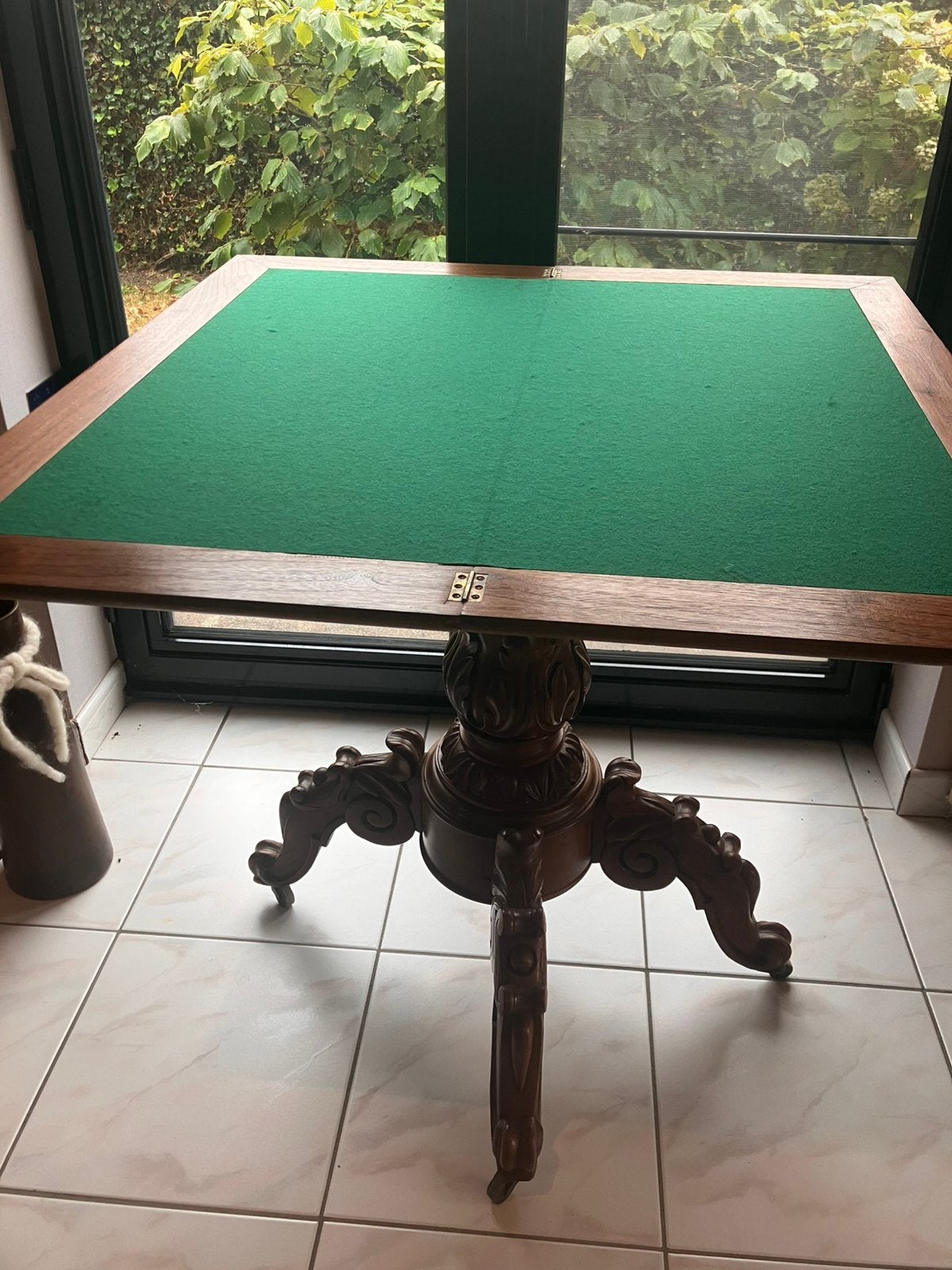 Prachtige Antieke Speeltafel / Kaarttafel met Groen Vilt, Ophalen