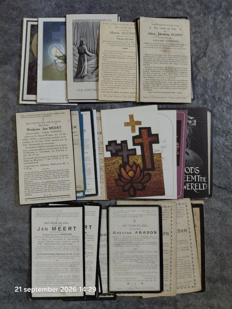 Familie(s) Sonck, Eloot, Goossens (vanaf 1812) bijlage, Verzamelen, Ophalen, Bidprentje