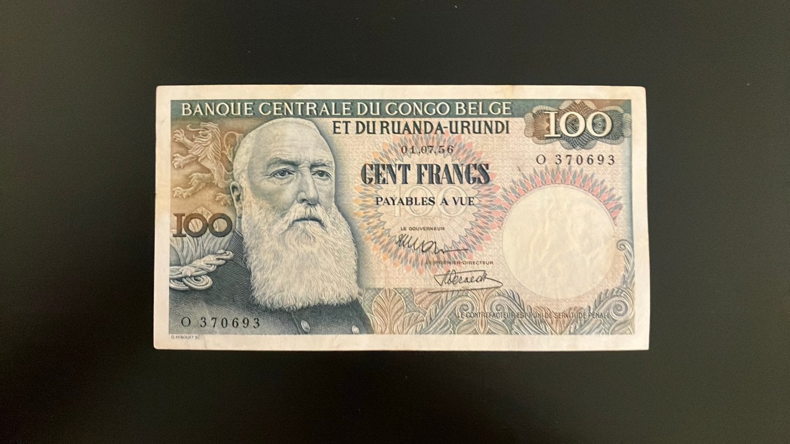 100 Belgische francs - Leopold - 1-7-1956 - Ruanda-Urundi, Postzegels en Munten, Ophalen of Verzenden
