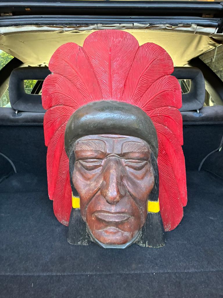 * Uniek vintage wandmasker / Indian chief – handgemaakt, Antiquités & Art, Art | Art non-occidental, Enlèvement ou Envoi, Sculpture sur bois