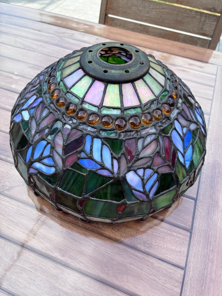 Plafonnier / abat jour style Tiffany, Vintage, Comme neuf, Verre, Enlèvement