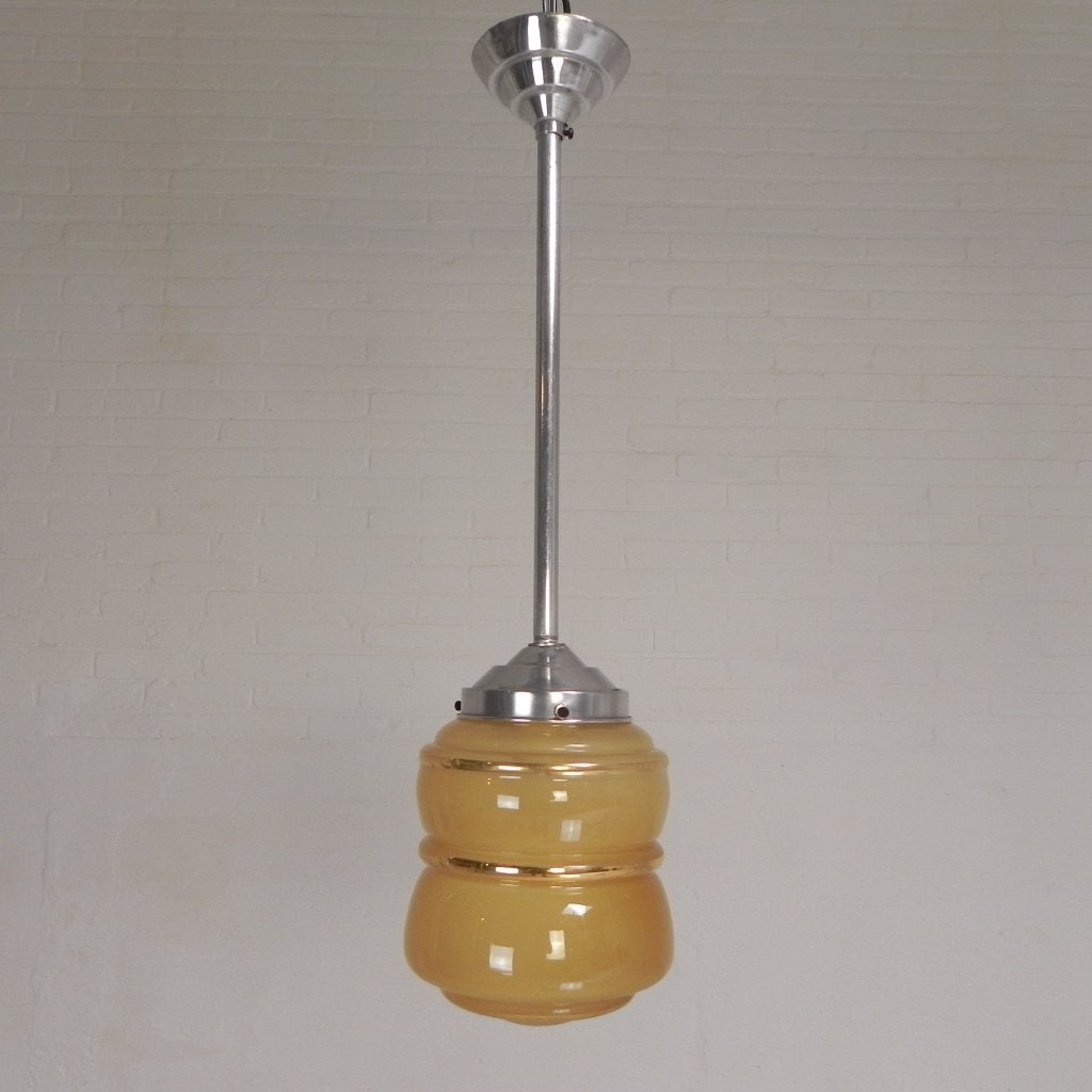 Art Deco hanglamp met beige glazen kap, jaren 30, Antiek en Kunst, Ophalen of Verzenden