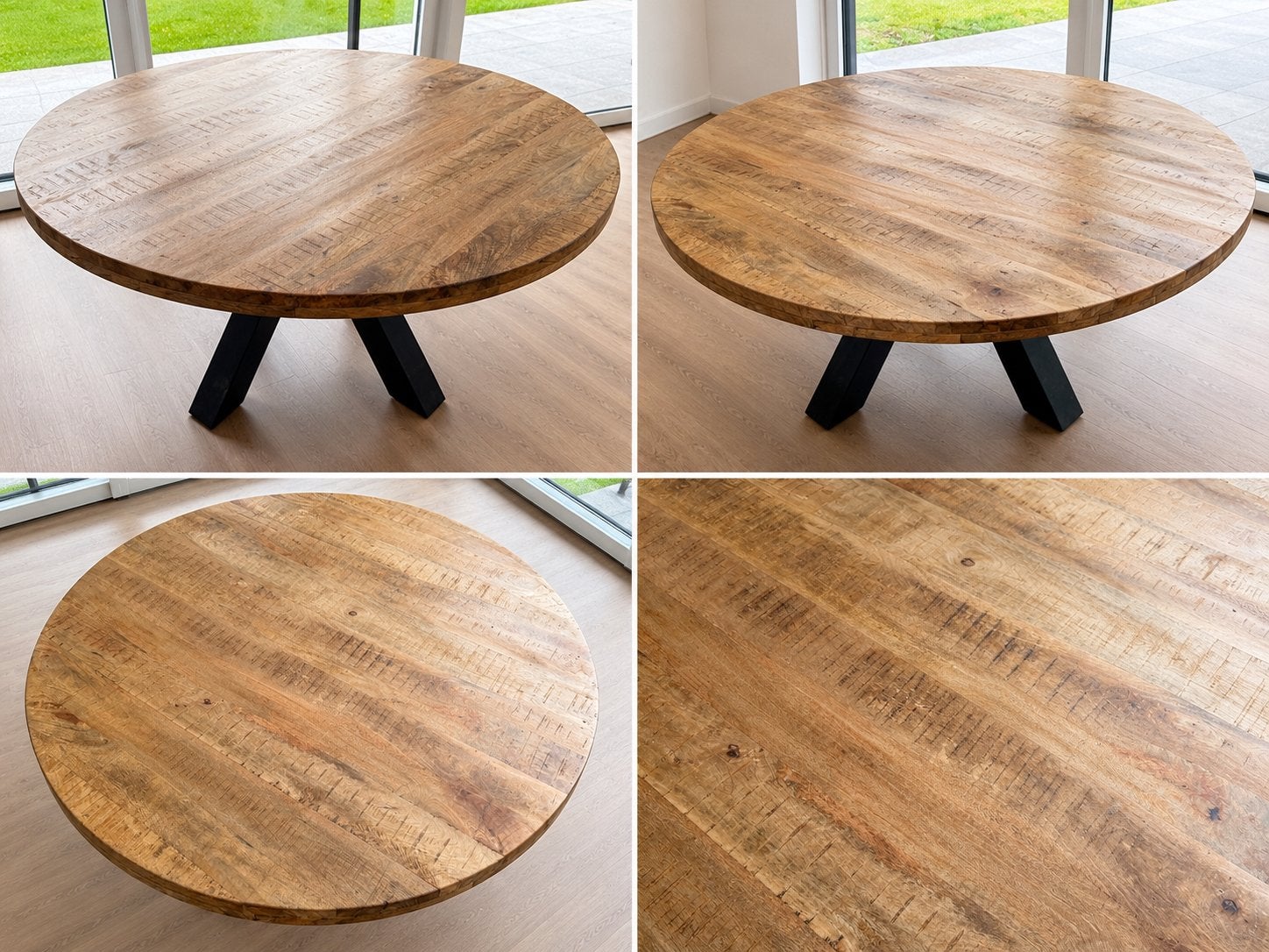 Table à manger ronde en bois massif – 140 cm – Pieds noirs, Maison & Meubles, Enlèvement, Comme neuf, Rond