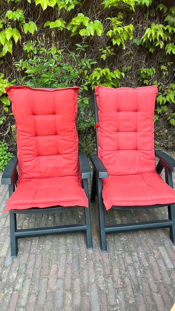 2 Tuinstoelen met kussens, Ophalen, Zo goed als nieuw, Verstelbaar
