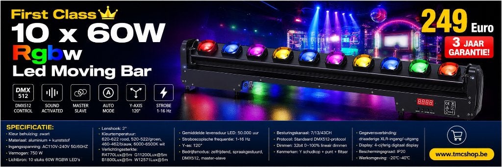 First Class 10 x 60W Rgbw Led Moving Bar, Ophalen of Verzenden, Nieuw, Licht, Geluidgestuurd