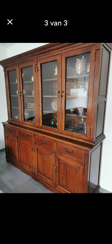 Vitrinekast in eik., Ophalen, Stijlvol klassiek, Eikenhout, 200 cm of meer