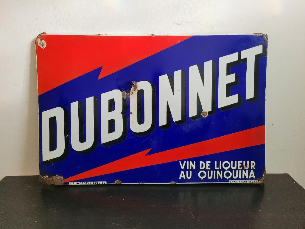 Oude geëmailleerde reclameplaat van Dubonnet, Ophalen of Verzenden, Gebruikt, Reclamebord