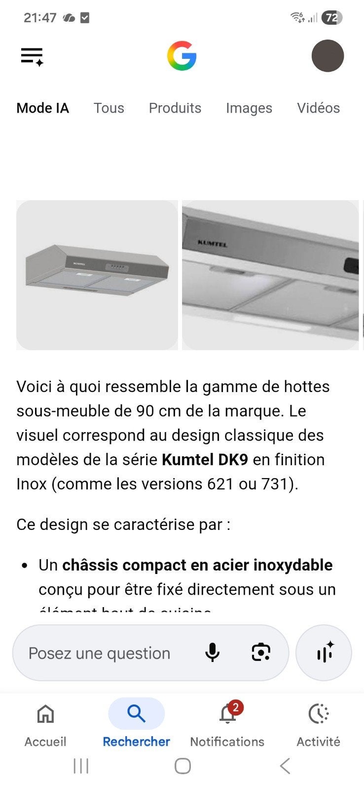 Hotte Kumtel 90cm neuve, Electroménager, Hottes