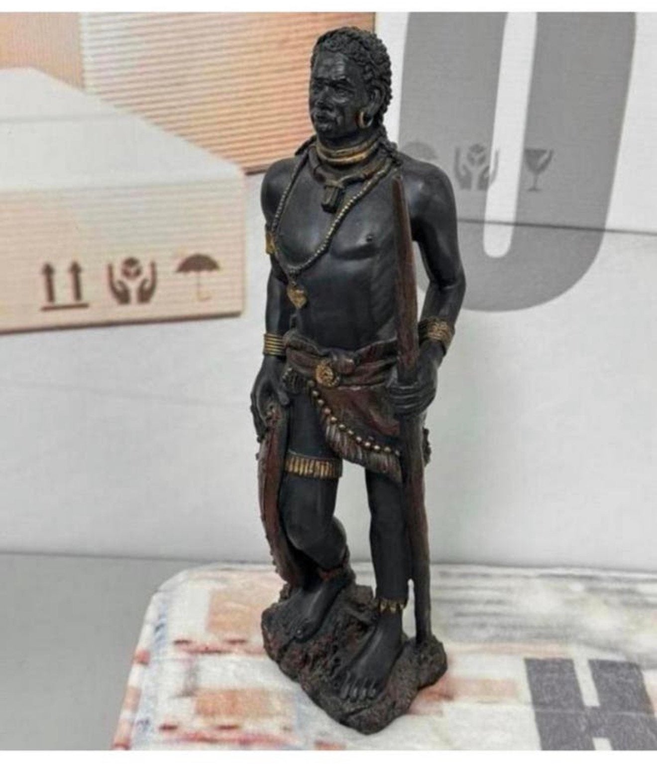 Afrikaanse krijger jager speer Zuid-Afrika 35cm Beeld kunst, Antiek en Kunst, Ophalen of Verzenden