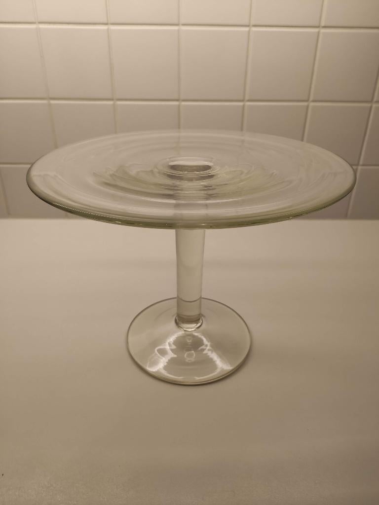 Glazen taartschaal, H 20 cm B 27 cm, Ophalen