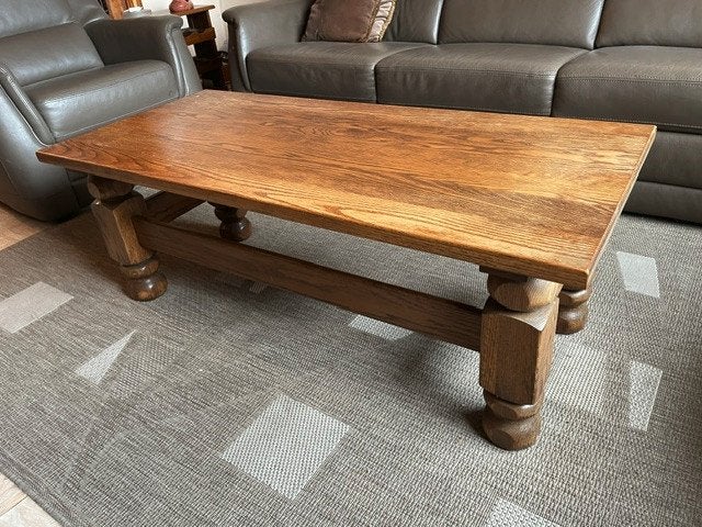 Massief houten salontafel, Ophalen, Gebruikt, 100 tot 150 cm, 50 tot 100 cm