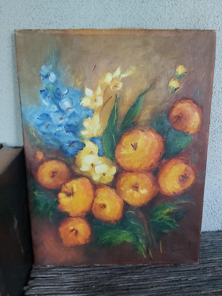 Leuk vintage bloemenschilderij olieverf op doek, Enlèvement ou Envoi