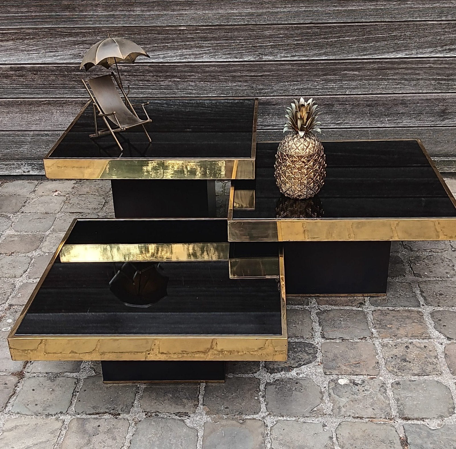 Design vintage, style Régence, table basse, Antiquités & Art, Enlèvement, Noir, Verre