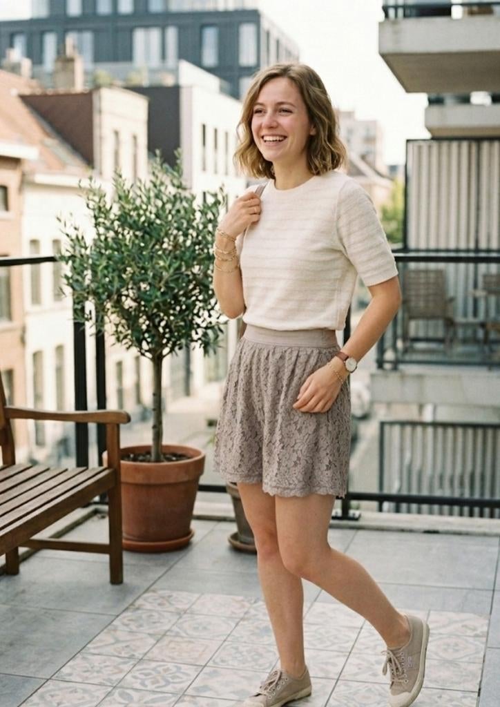 Taupe kanten rokje van Broadway, mt M, Maat 38/40 (M), Beige, Ophalen of Verzenden, Zo goed als nieuw