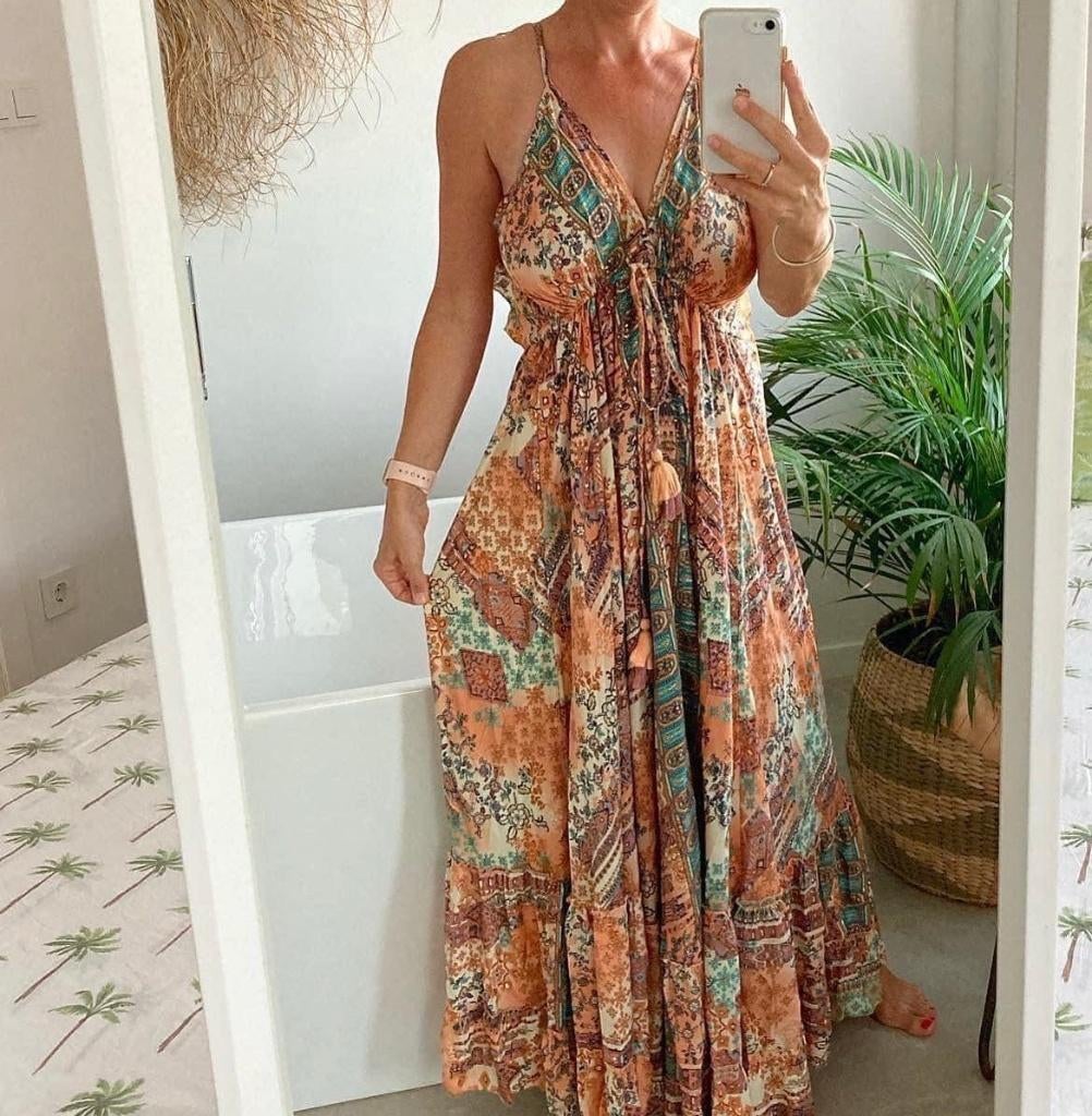 Zomerkleedje Ibiza Boho style, lang, Overige kleuren, Maat 42/44 (L), Nieuw, Onder de knie