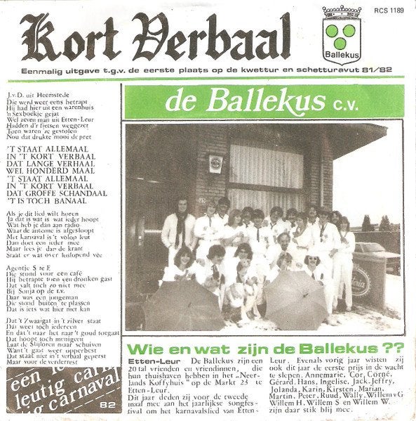 Gezocht: De Ballekus - Kort Verbaal, Cd's en Dvd's, Vinyl | Nederlandstalig, Ophalen of Verzenden, Zo goed als nieuw