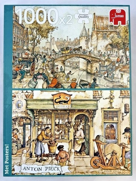 Jumbo Anton Pieck 2x1000 Puzzel De Apotheek koets op De Brug, Verzenden, Meer dan 1500 stukjes, Zo goed als nieuw, Legpuzzel