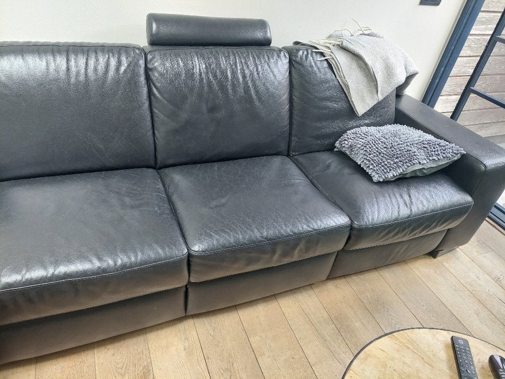Lederen hoeksalon met relaxzetel, Huis en Inrichting, Ophalen, Gebruikt, Leer, Modern