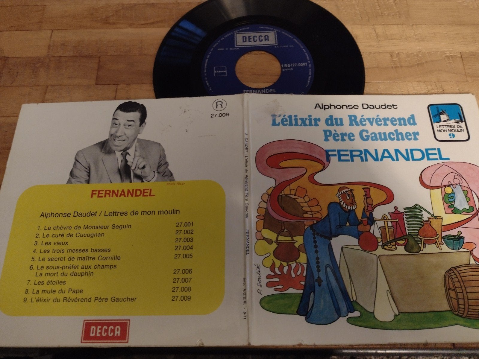vintage SINGLE + Boekje: FERNANDEL: L'élixir du Révérend, Cd's en Dvd's, Beschermende buitenhoes, Ophalen of Verzenden, Zo goed als nieuw