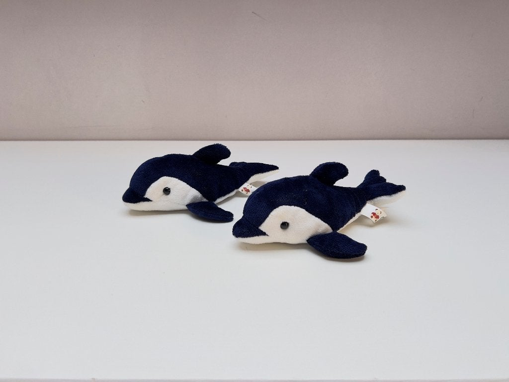Lot de 2 peluches dauphins bleu marine et blanc – Duo, Bleu, Enlèvement ou Envoi, Utilisé, Autres types