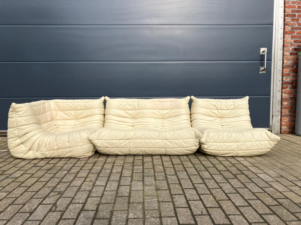100% authentieke Ligne Roset Togo 1,2z & hoek in Beige leder, Ophalen of Verzenden, Sede artifort b&b italia cassina knoll vitra edra cor elda flos
