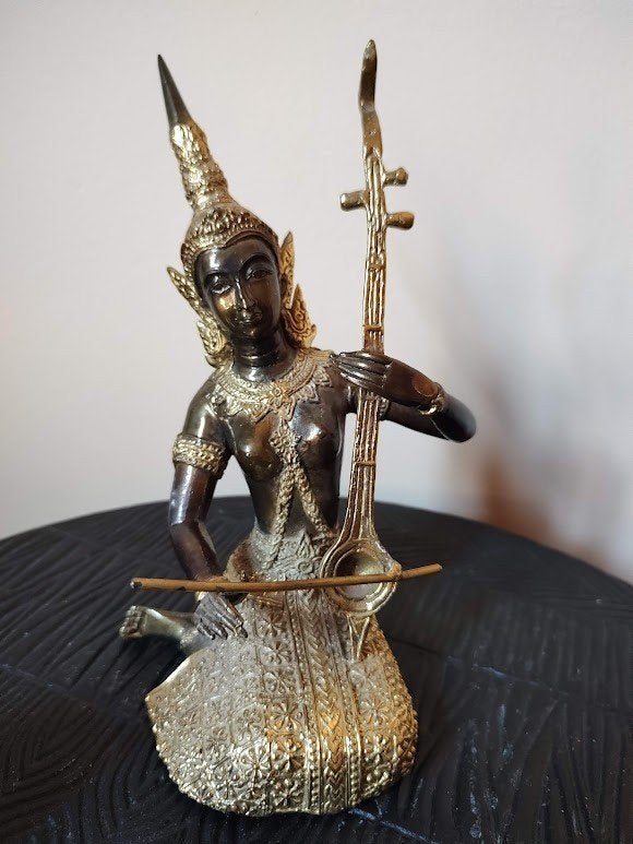 Statue de Bouddha en bronze de 25 cm de haut, 25 cm, Enlèvement ou Envoi, Doré, Accents dorés