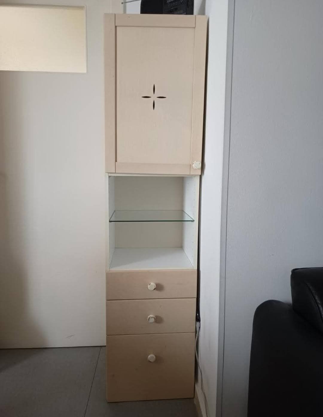Armoire de salle de bain en colonne avec tiroirs et porte, 25 à 50 cm, Armoire (mi-)haute, Utilisé, Moins de 50 cm