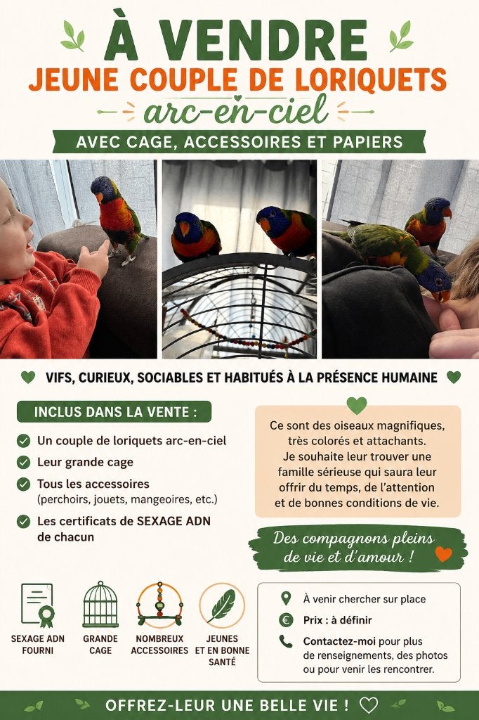 Loriquet arc en ciel, Enlèvement, Comme neuf