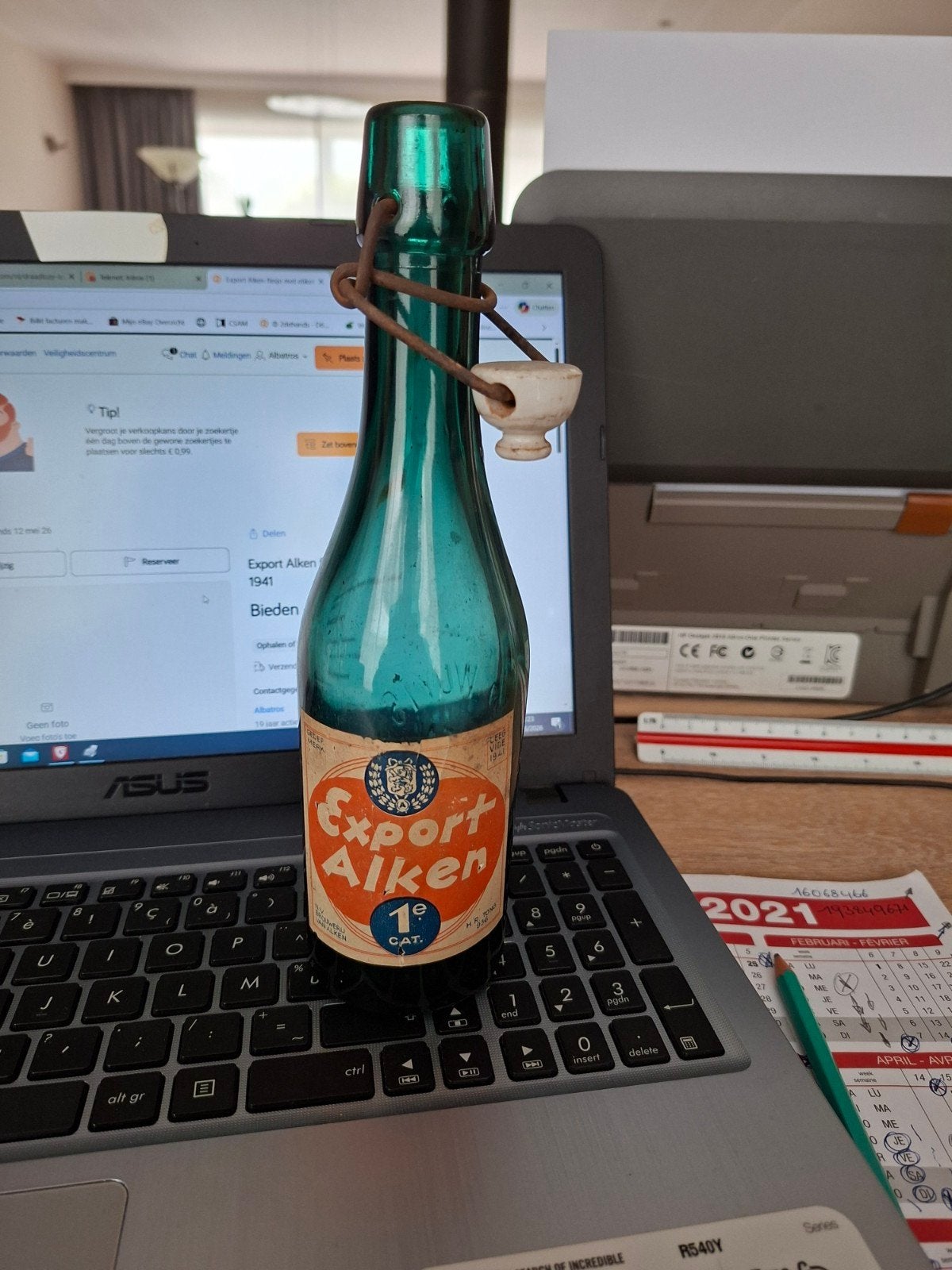 Bouteille Export Alken avec étiquette 1941, Collections, Marques de bière, Enlèvement ou Envoi