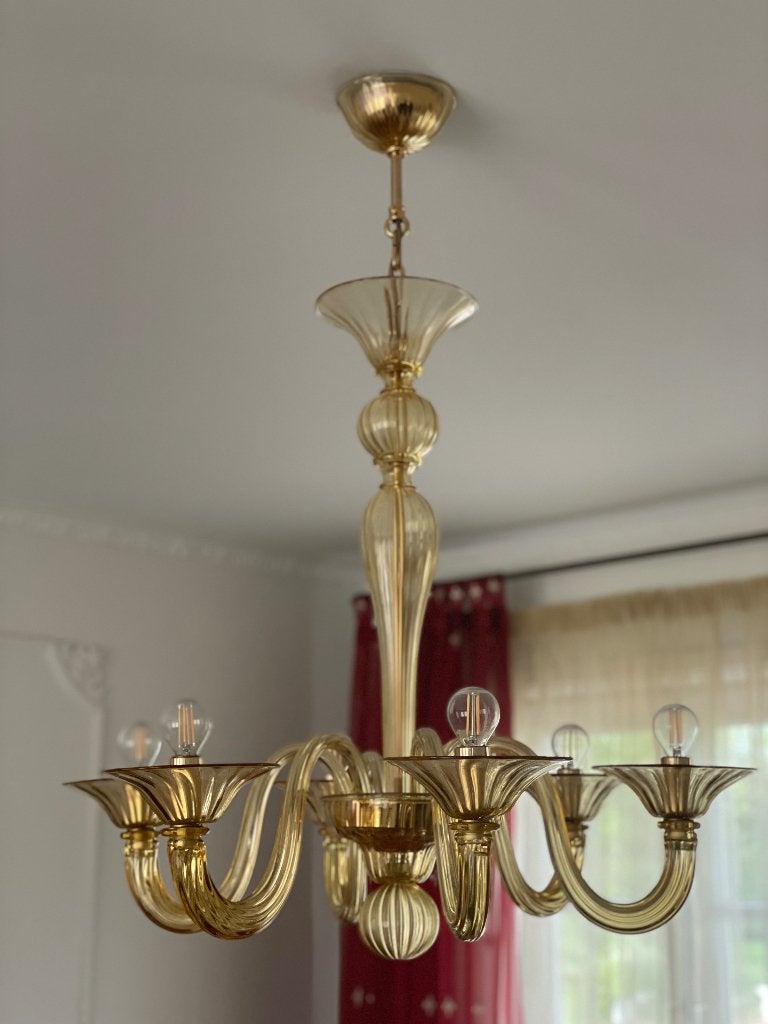 Murano mondgeblazen kristallen luster, Huis en Inrichting, Lampen | Kroonluchters, Zo goed als nieuw, Glas, Ophalen