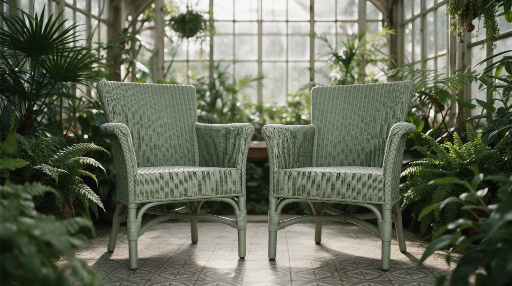 Prachtige set Lloyd Loom-stijl kuipstoelen / saliegroen, Osier ou Rotin, Autres couleurs, Lloyd Loom, Comme neuf