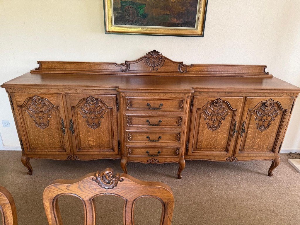 Groot Klassiek Eiken Dressoir / Buffetkast, Huis en Inrichting, Ophalen, Eikenhout, Zo goed als nieuw, Louis XV Stijl