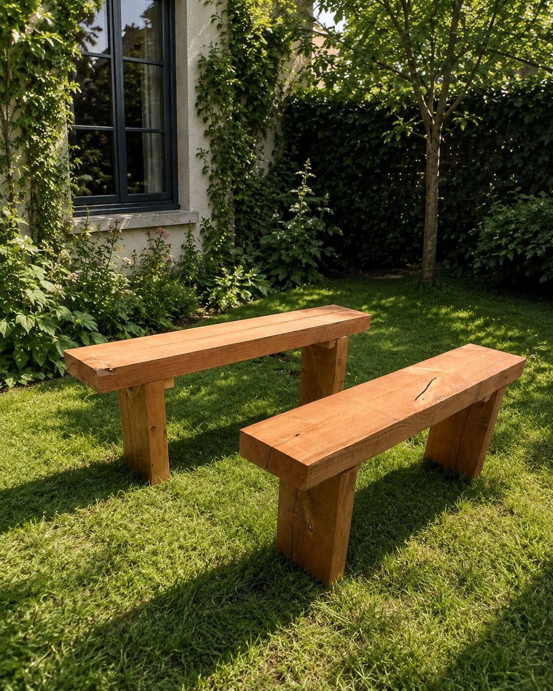 Twee Bankjes. Stevig en behandeld, Ophalen, Zo goed als nieuw, Hout