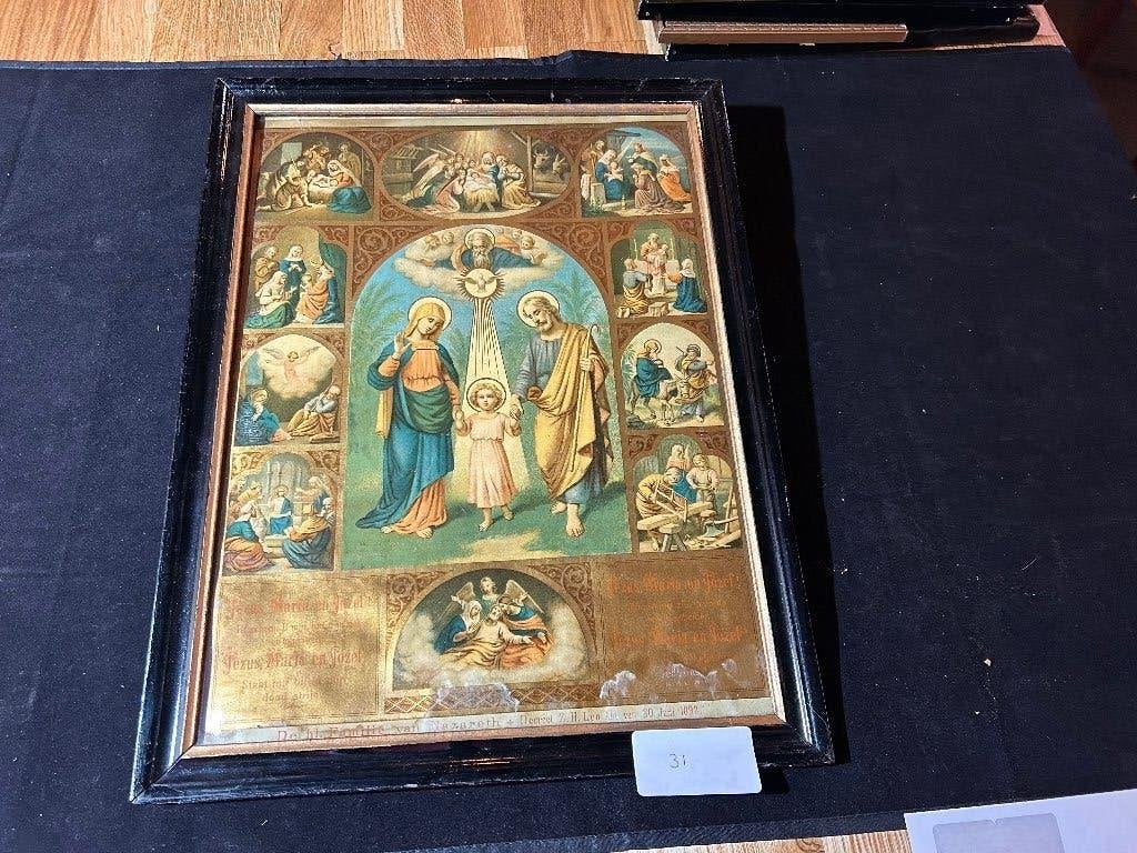 Antieke Goud-Lithografie De Heilige Familie van Nazareth, Ophalen