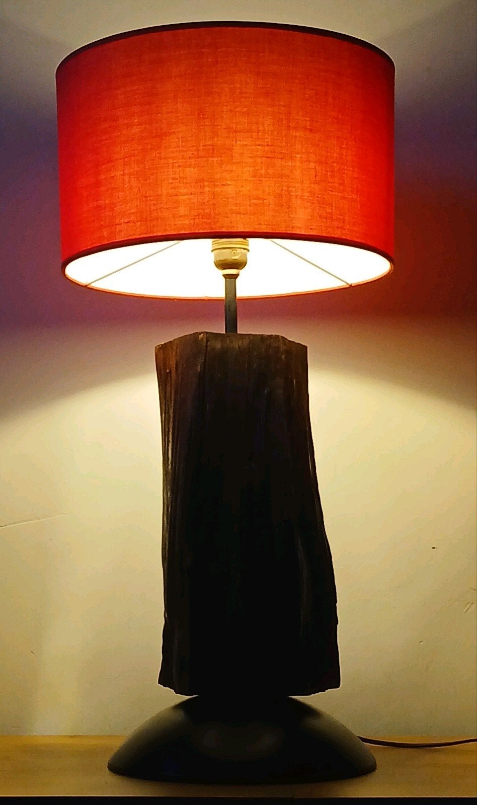 eikenhouten tussenvloerlamp, Huis en Inrichting, Ophalen, Rood, E27 (groot), Zo goed als nieuw
