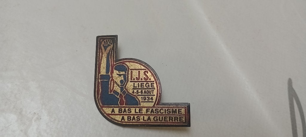 Insigne I.J.S. Luik 1934 - Antifascisme, Antioorlog, Verzamelen, Ophalen of Verzenden, Overige soorten, Embleem of Badge