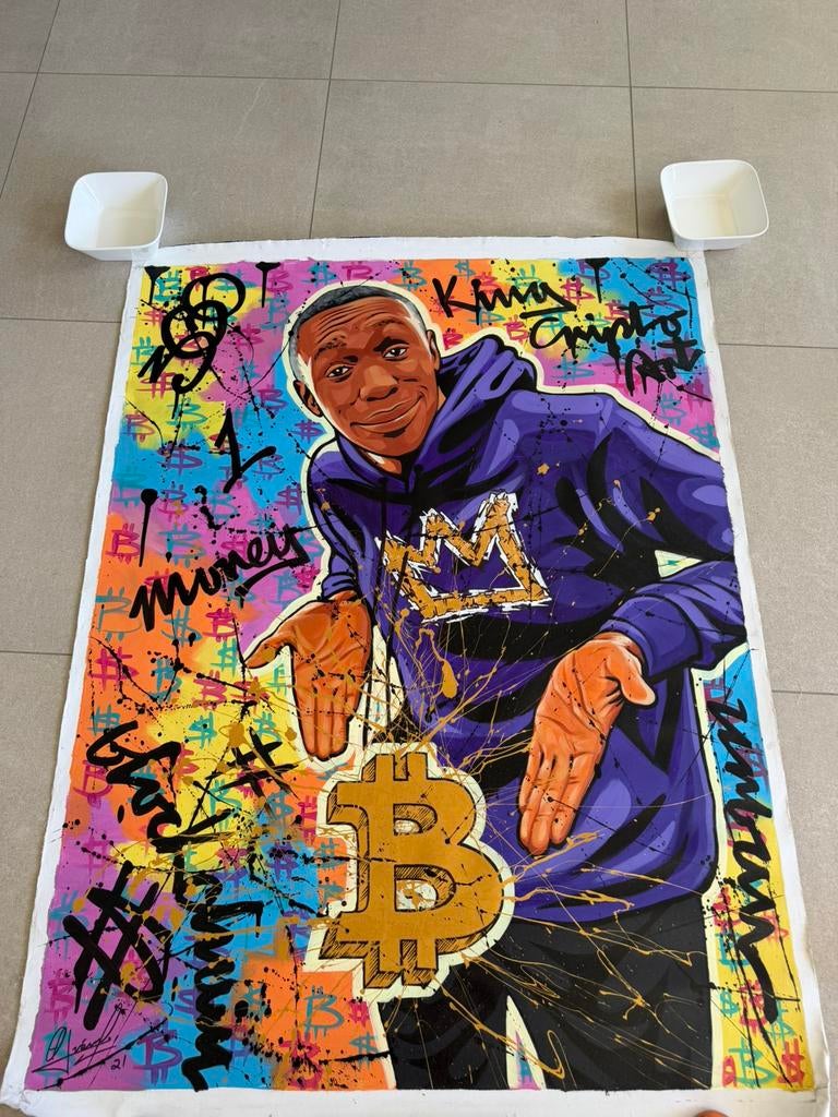 Alberto Ricardo khaby Lame Bitcoin - Street art - 130x100cm, Enlèvement ou Envoi