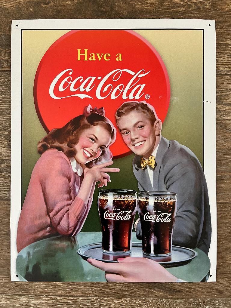 Coca Cola reclamebord - plakkaat 32 x 40 cm, Ophalen, Zo goed als nieuw, Reclamebord