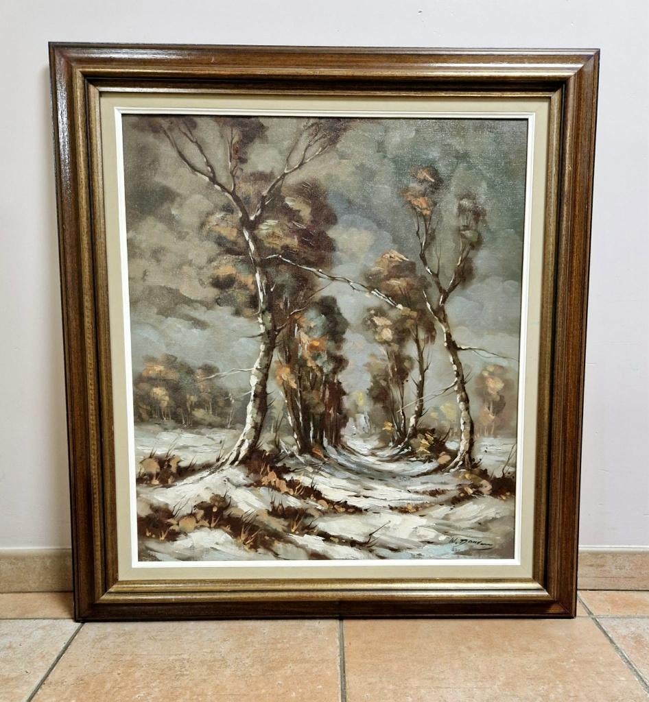 Groot gesigneerd schilderij, sneeuw., Antiek en Kunst, Ophalen